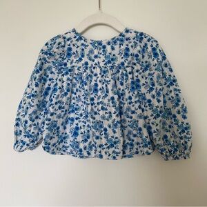 Blue and White Floral baby/toddler blouse